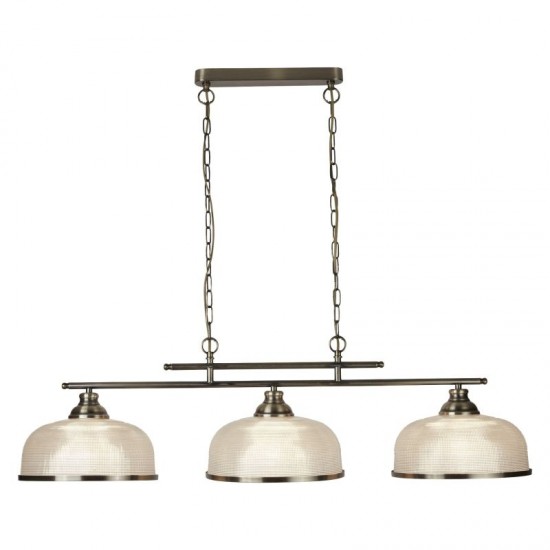 21061-006 Antique Brass 3 Light over Island Fitting with Textured Glasses