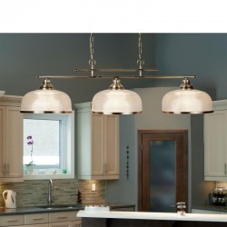 21061-006 Antique Brass 3 Light over Island Fitting with Textured Glasses