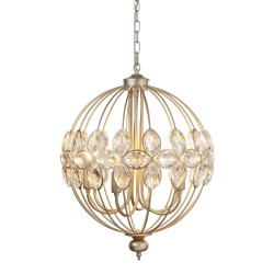 55040-006 Champagne Gold 6 Light Pendant with Crystal Glass