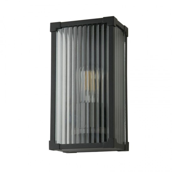 78925-006 Matt Black Wall Lamp with Ribbed Glass IP44
