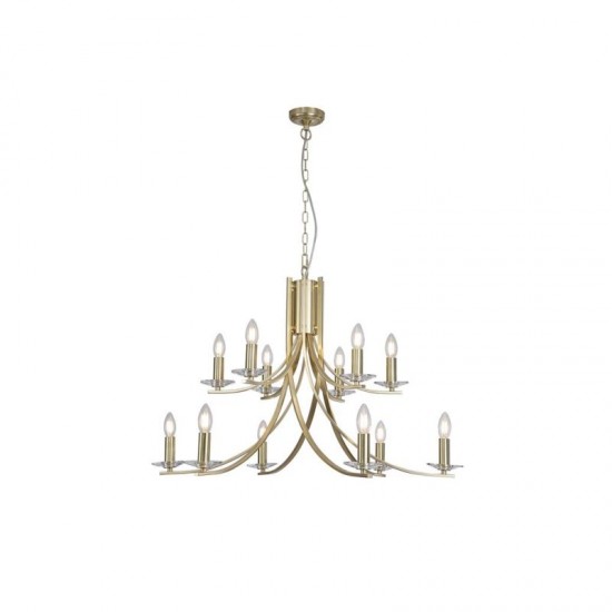 78917-006 Satin Brass & Crystal Twist 12 Light Pendant