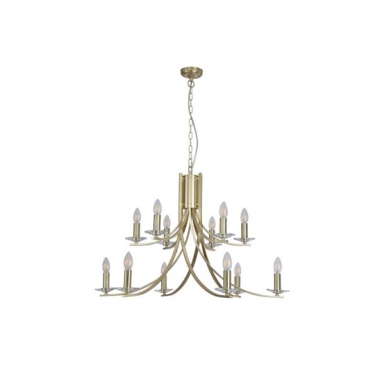 78917-006 Satin Brass & Crystal Twist 12 Light Pendant