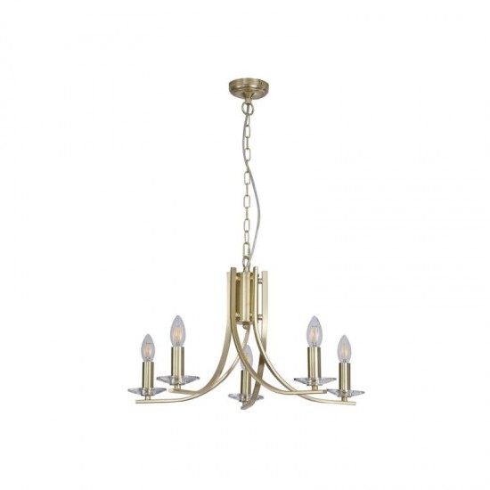 78914-006 Satin Brass & Crystal Twist 5 Light Pendant