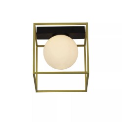 21337-006 Gold & Black Semi Flush with White Glass