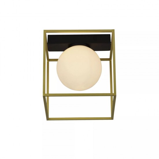 21337-006 Gold & Black Semi Flush with White Glass
