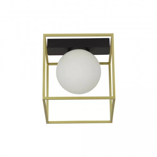 21337-006 Gold & Black Semi Flush with White Glass