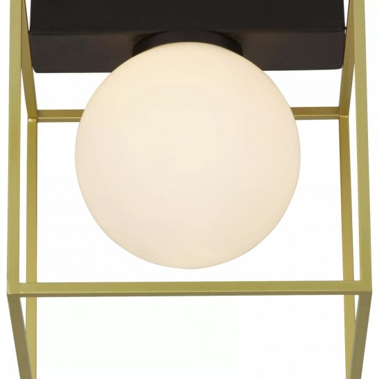 21337-006 Gold & Black Semi Flush with White Glass