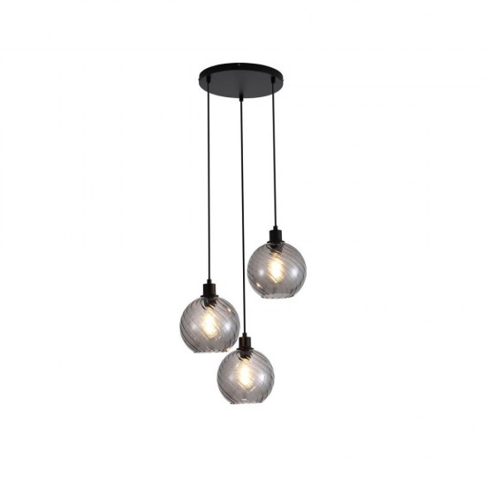 79138-006 Matt Black 3 Light Cluster Pendant with Smoked Swirled Glass