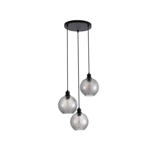 79138-006 Matt Black 3 Light Cluster Pendant with Smoked Swirled Glass