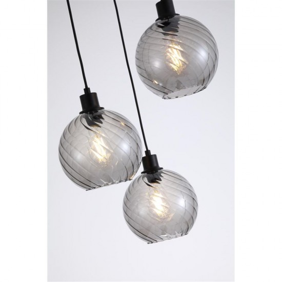 79138-006 Matt Black 3 Light Cluster Pendant with Smoked Swirled Glass