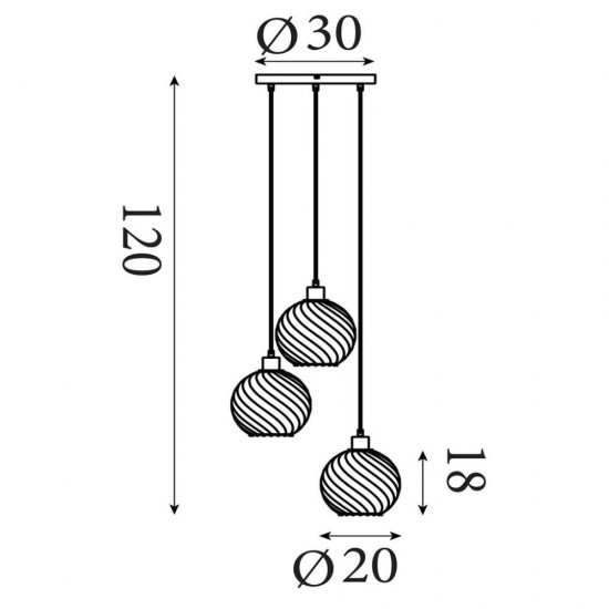 79138-006 Matt Black 3 Light Cluster Pendant with Smoked Swirled Glass