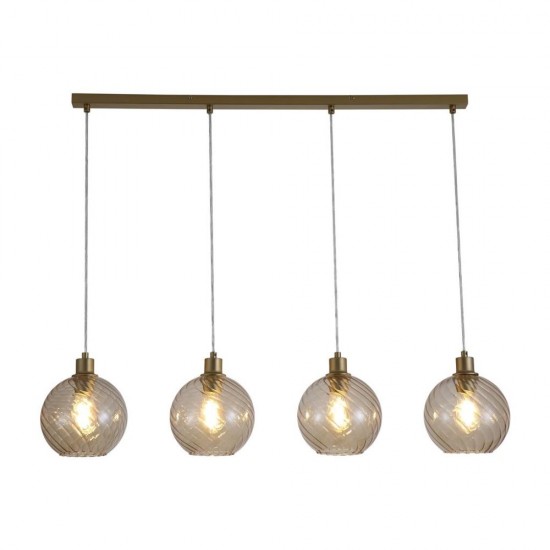 79139-006 Matt Gold 4 Light over Island Fitting with Champagne Swirled Glass