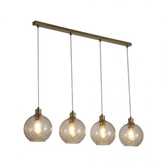 79139-006 Matt Gold 4 Light over Island Fitting with Champagne Swirled Glass
