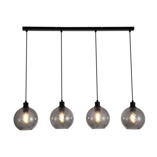 79140-006 Matt Black 4 Light over Island Fitting with Smoked Swirled Glass