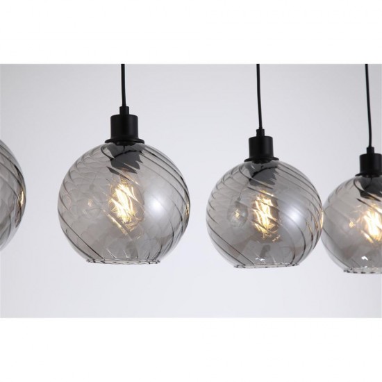 79140-006 Matt Black 4 Light over Island Fitting with Smoked Swirled Glass