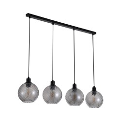 79140-006 Matt Black 4 Light over Island Fitting with Smoked Swirled Glass