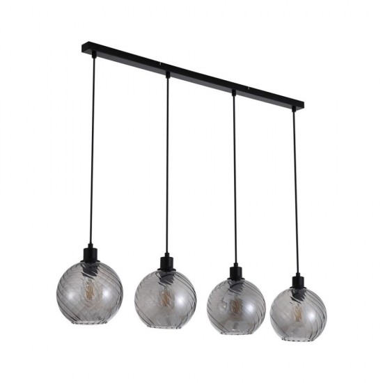 79140-006 Matt Black 4 Light over Island Fitting with Smoked Swirled Glass