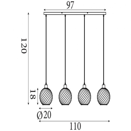 79140-006 Matt Black 4 Light over Island Fitting with Smoked Swirled Glass