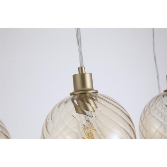 79141-006 Matt Gold 6 Light over Island Fitting with Champagne Swirled Glass