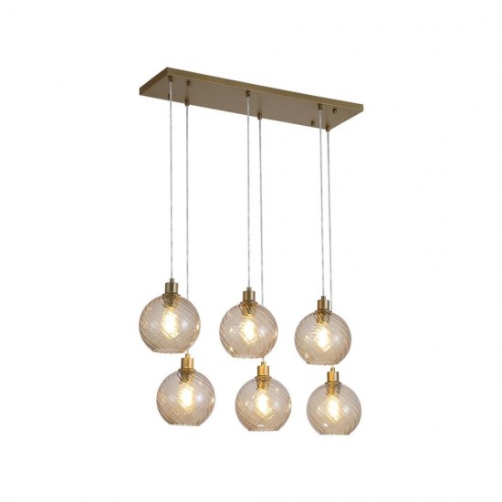 79141-006 Matt Gold 6 Light over Island Fitting with Champagne Swirled Glass
