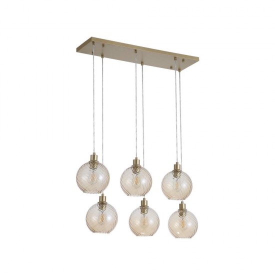 79141-006 Matt Gold 6 Light over Island Fitting with Champagne Swirled Glass