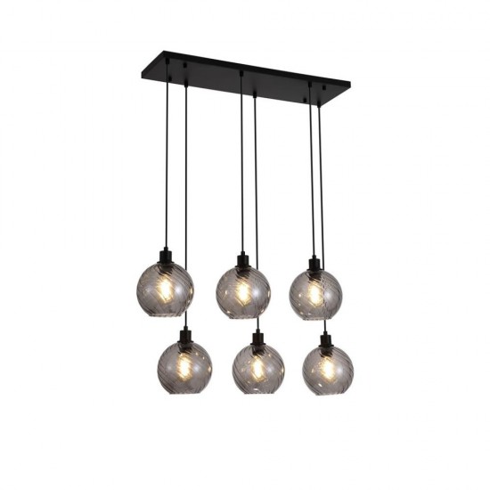 79142-006 Matt Black 6 Light over Island Fitting with Smoked Swirled Glass