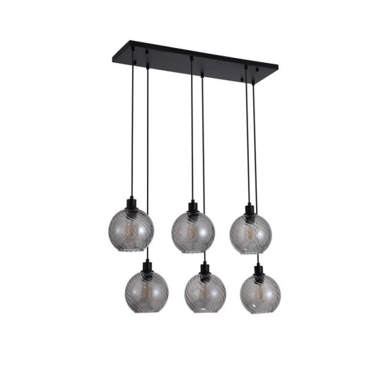 79142-006 Matt Black 6 Light over Island Fitting with Smoked Swirled Glass