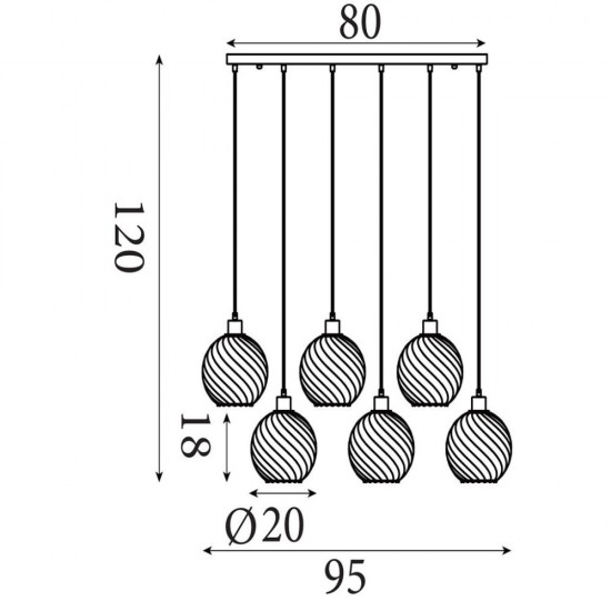 79142-006 Matt Black 6 Light over Island Fitting with Smoked Swirled Glass