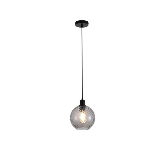 79144-006 Matt Black Pendant with Smoked Swirled Glass
