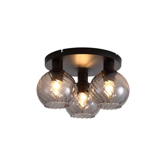 79146-006 Matt Black 3 Light Semi Flush with Smoked Swirled Glass