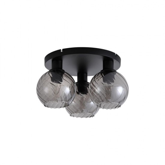 79146-006 Matt Black 3 Light Semi Flush with Smoked Swirled Glass