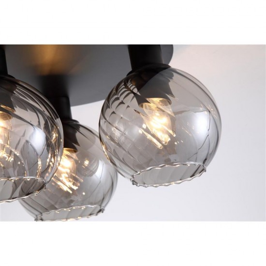 79146-006 Matt Black 3 Light Semi Flush with Smoked Swirled Glass