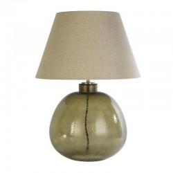 75531-006 Green Glass Table Lamp with Natural Linen Shade