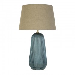 75532-006 Blue Glass Table Lamp with Natural Linen Shade