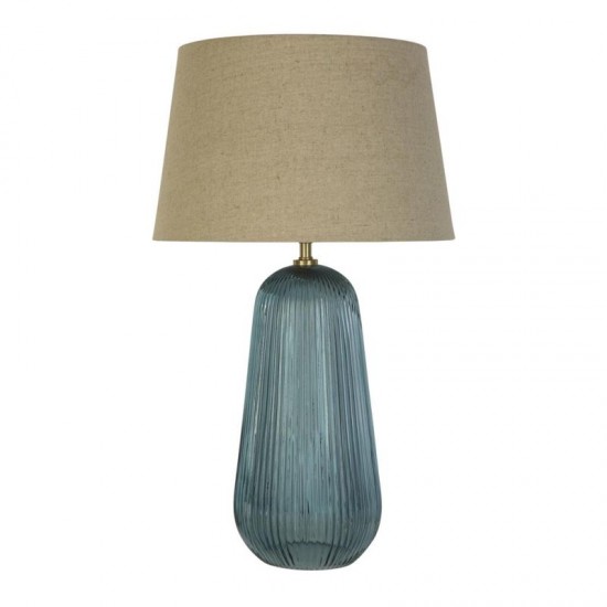 75532-006 Blue Glass Table Lamp with Natural Linen Shade