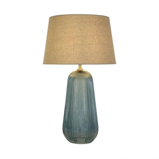 75532-006 Blue Glass Table Lamp with Natural Linen Shade