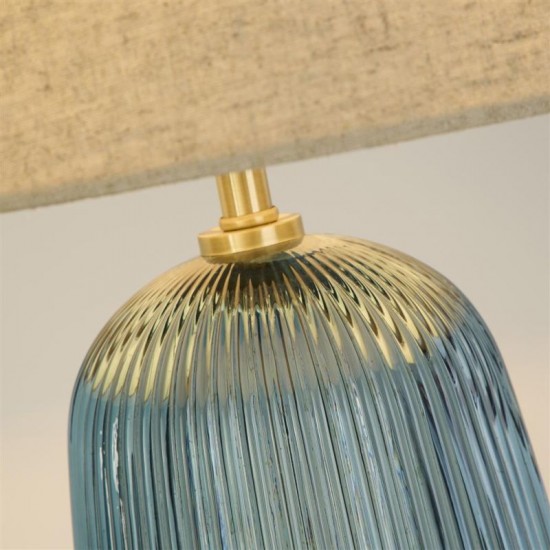 75532-006 Blue Glass Table Lamp with Natural Linen Shade