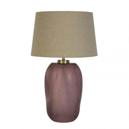 75533-006 Pink Glass Table Lamp with Natural Linen Shade