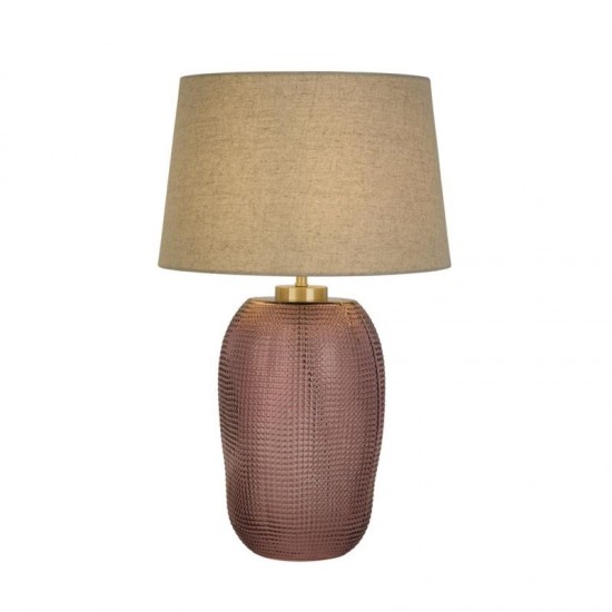 75533-006 Pink Glass Table Lamp with Natural Linen Shade