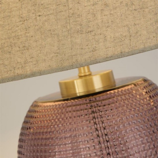 75533-006 Pink Glass Table Lamp with Natural Linen Shade