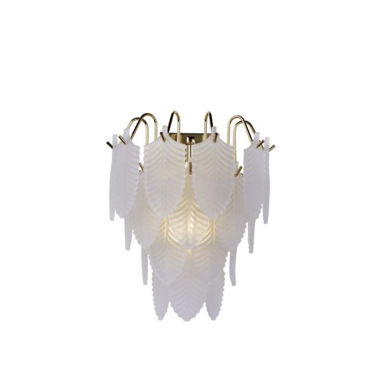 79167-006 Satin Brass Wall Lamp with Frosted Feather Glass
