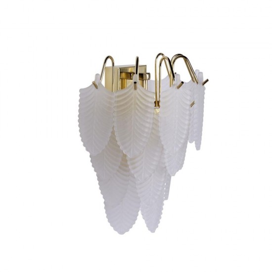 79167-006 Satin Brass Wall Lamp with Frosted Feather Glass