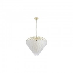 78940-006 Satin Brass 10 Light Pendant with Frosted Feather Glass