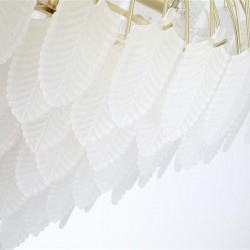 78940-006 Satin Brass 10 Light Pendant with Frosted Feather Glass