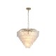 79168-006 Satin Brass 6 Light Pendant with Frosted Feather Glass
