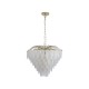 79168-006 Satin Brass 6 Light Pendant with Frosted Feather Glass