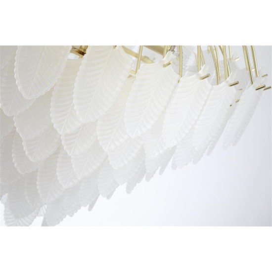 79168-006 Satin Brass 6 Light Pendant with Frosted Feather Glass