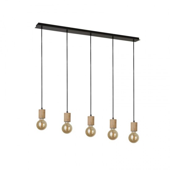 71978-006 Wood & Black 5 Light over Island Fitting