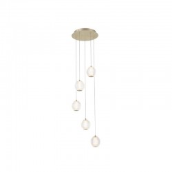 75529-006 Satin Brass 5 Light LED Cluster Pendant with Clear Acrylic