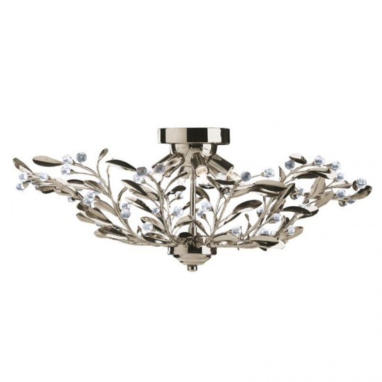 9052-006 Antique Brass 6 Light Semi Flush with Crystal Details